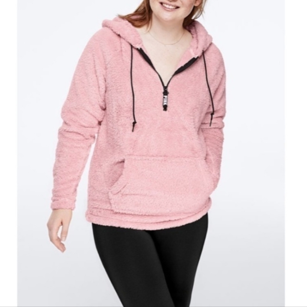 Victoria's Secret PINK Teddy Cozy Pink Half Zip Hoodie XS
